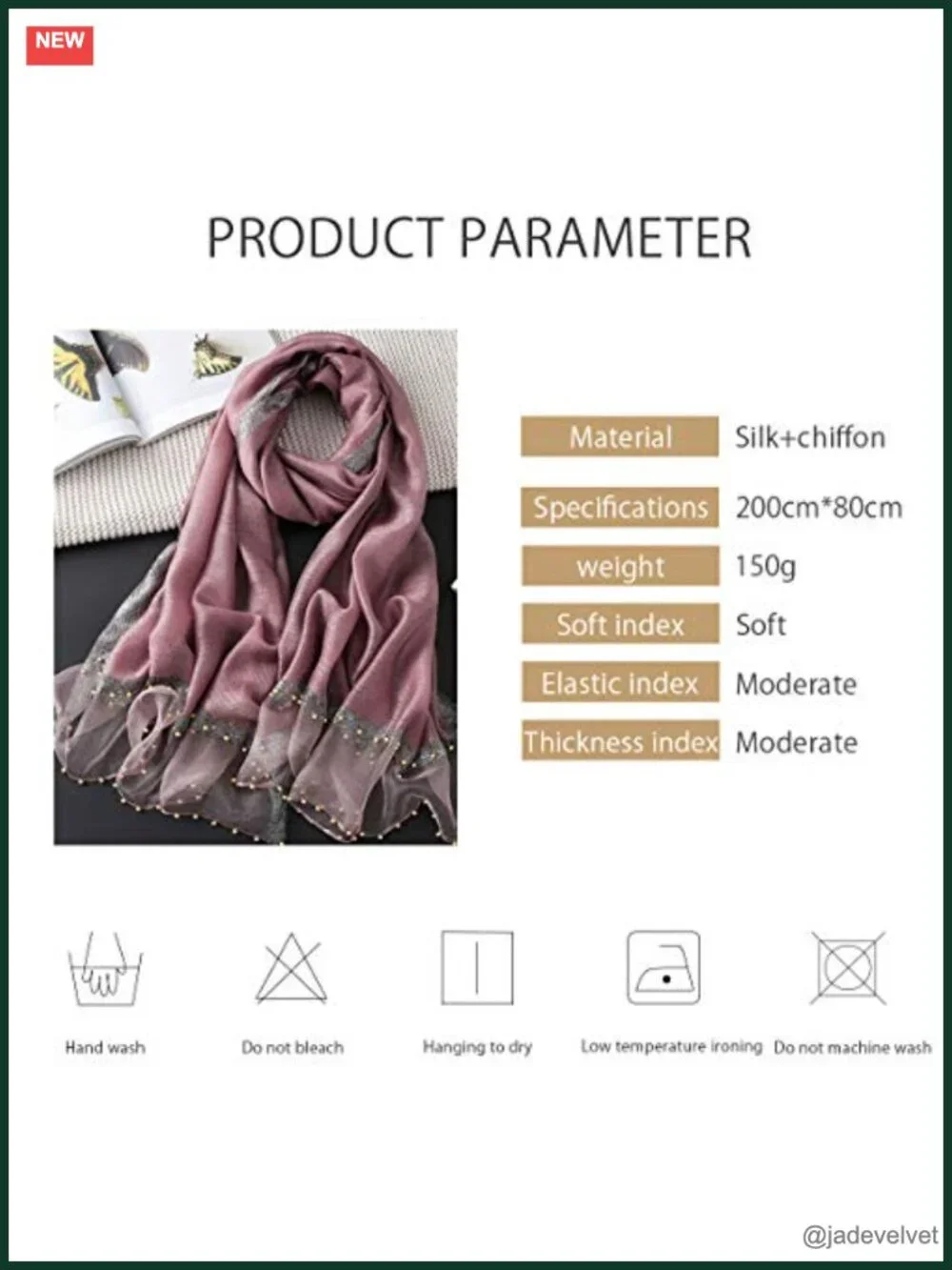 Silk Chiffon Scarf Sun Protection Shawl Bead Embellishment